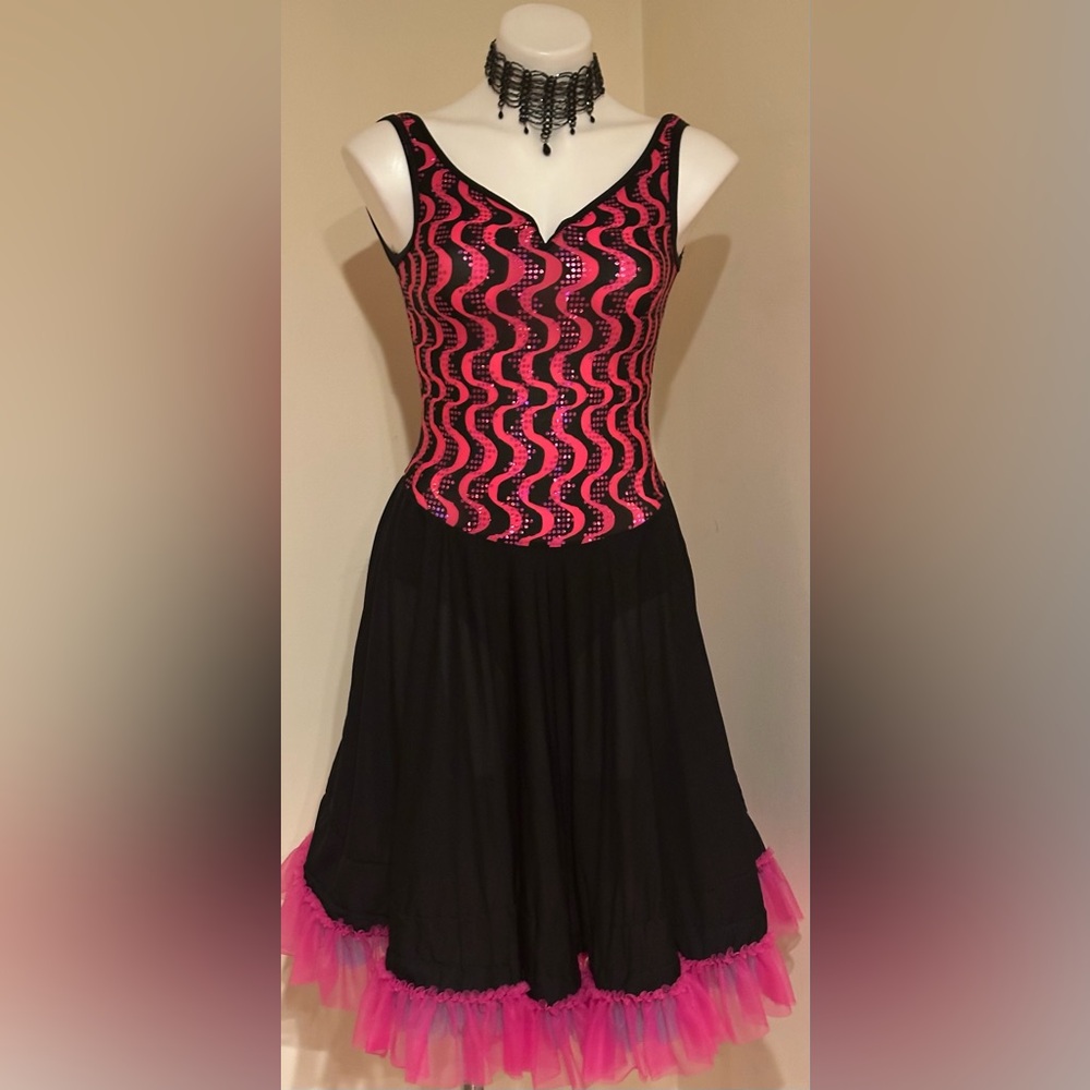 BEDAZZLED Black Pink Blue Dance Girls Costume Dress. Sparkle Sequence Sz CLA./L